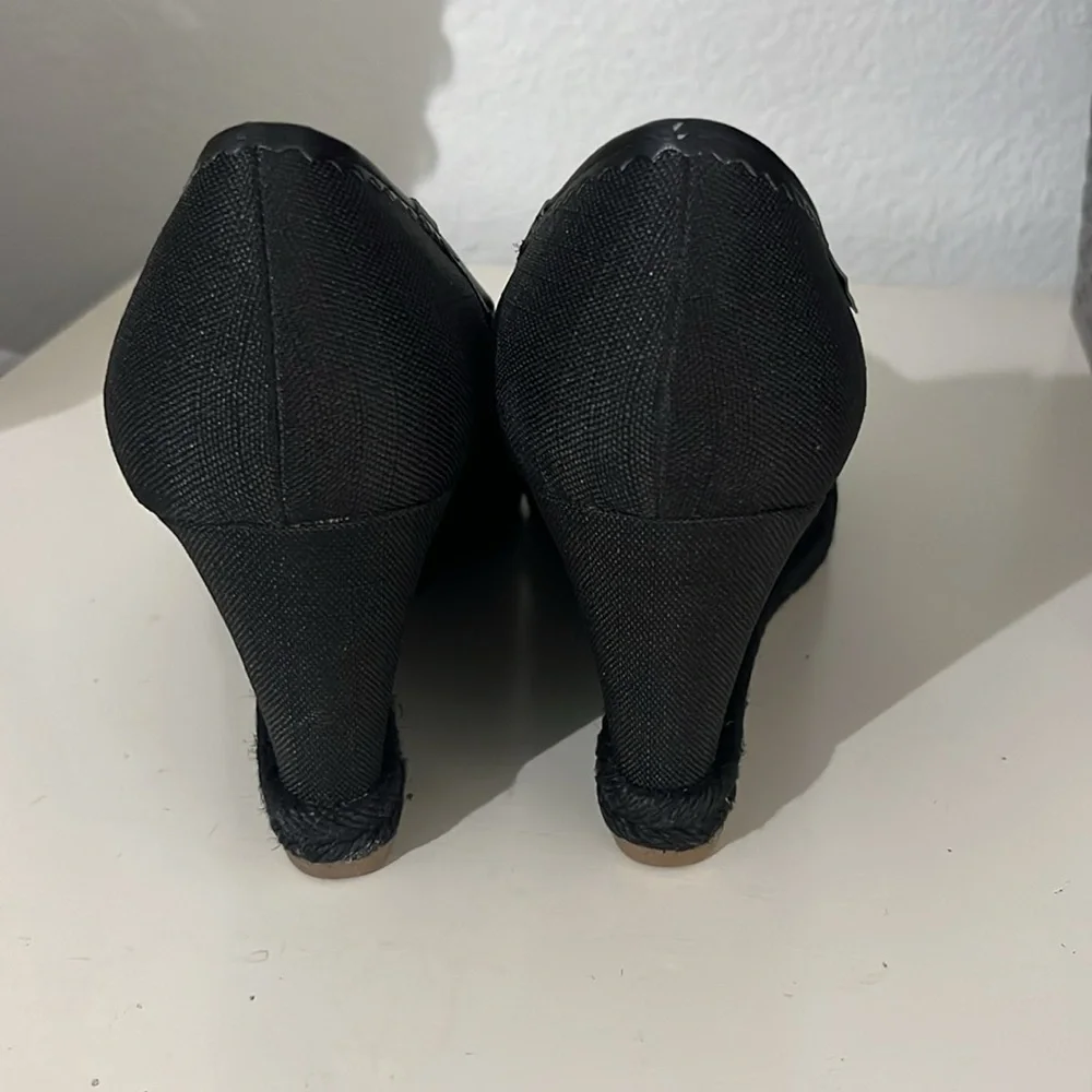 Lauren Ralph Lauren Women’s Nella Canvas Wedge Peep Toe Shoes Size 9.5 Black